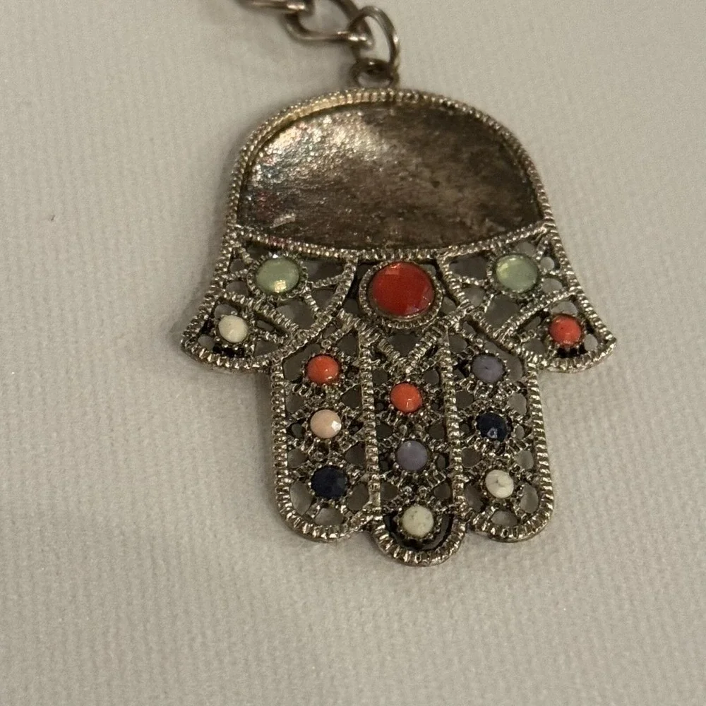 Moroccan‎ Style Hand Keychain Key Ring Silver Tone Multi-Color Beads